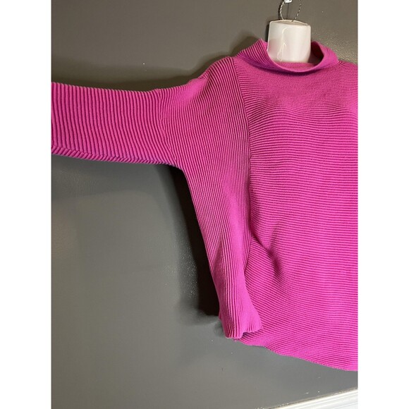 French Connection Sweater Womens Large Pink Ribbed Mock Neck Cotton Pullover - Picture 4 of 9